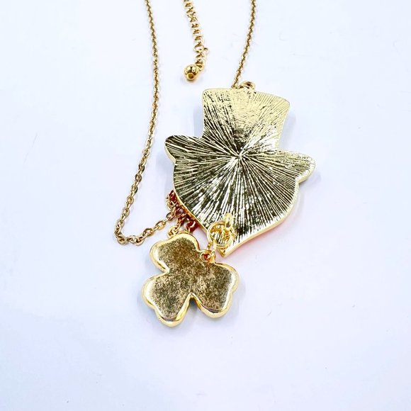 NWOT - Belk - Seed Bead Encrusted Leprechaun & Shamrock Gold Tone Necklace - Picture 5 of 8